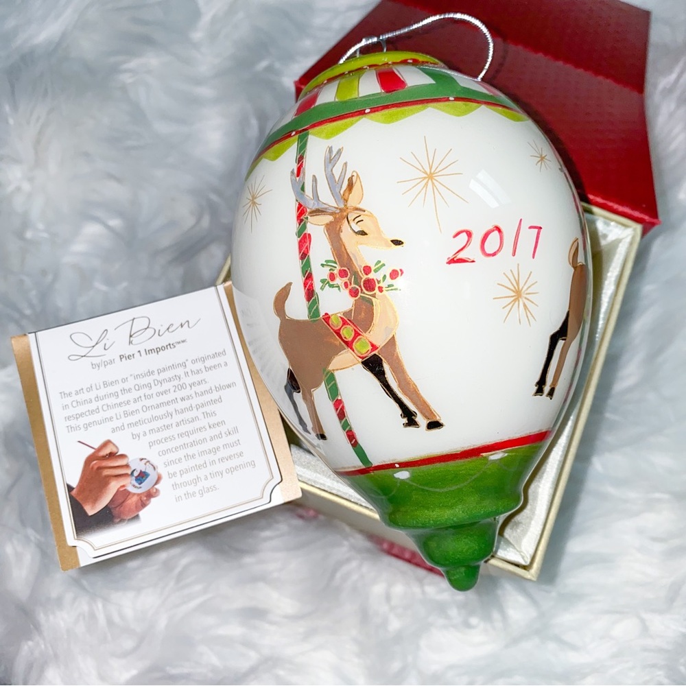 Pier 1 Li Bien Reindeer Carousel Glass Ornament 2017
